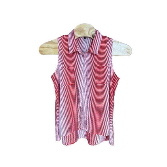 Notations Extra Large (XL) Sheer Sleeveless Button Hot Coral - Picture 1 of 3